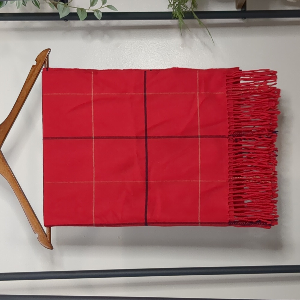 Vibrant Red Black Tan Plaid Long Scarf